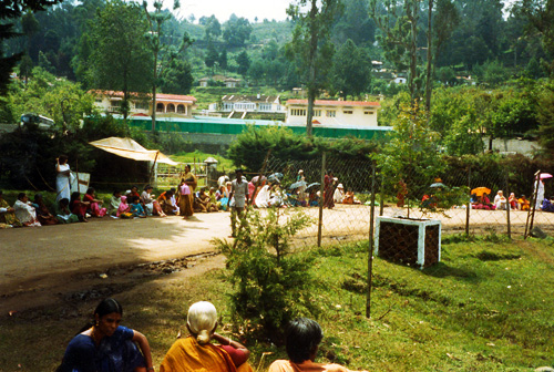 Waiting outside the compound at Kodaikanal for the gates to open